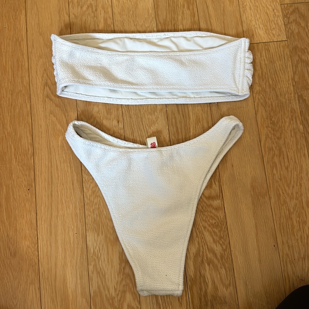 Solid And Striped Strapless Bathing Suit Set - image 2